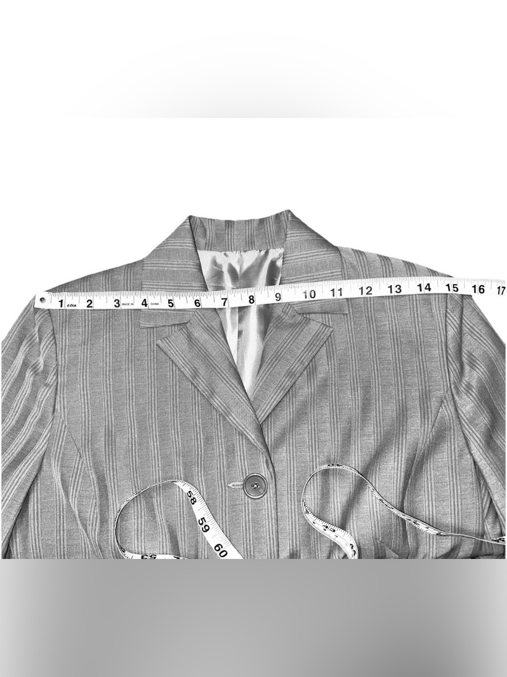 Custom Gray Pinstripe Blazer Lined 3/4 Sleeves Business Office Professional - Picture 5 of 10